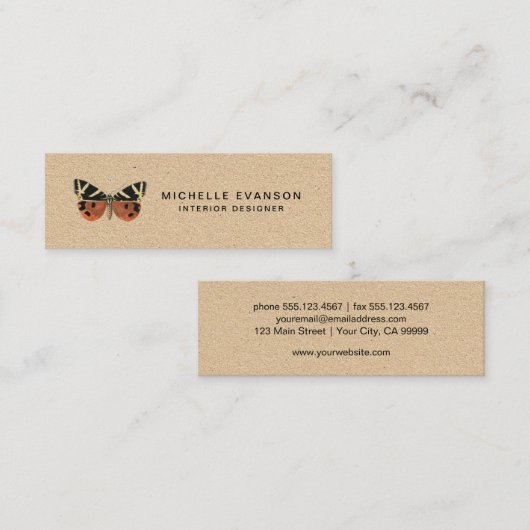 Rustieke Vlinder Logo Eenvoudig Mini Visitekaartje (Voorkant / Achterkant)
