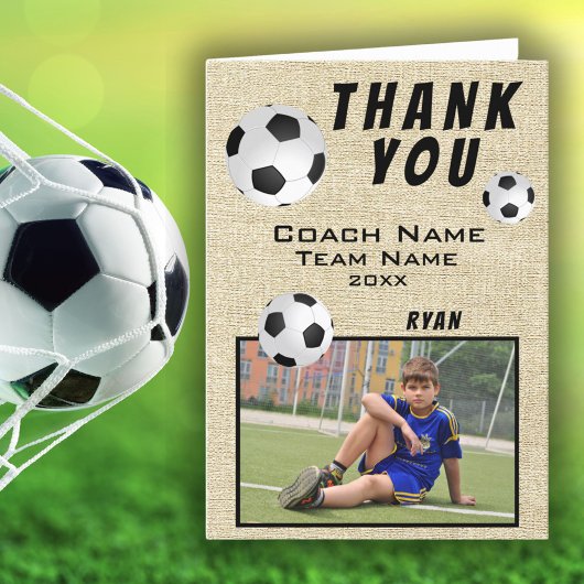 Rustieke Voetbal Sporten Dank je Coach Bedankkaart