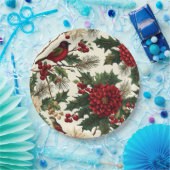 Rustieke vogel en poinsettia kerstpatroon (10) papieren bordje (Feest)