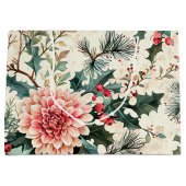 Rustieke vogel en poinsettia kerstpatroon (11) groot cadeauzakje (Voorkant)