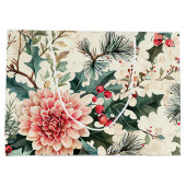 Rustieke vogel en poinsettia kerstpatroon (11) groot cadeauzakje (Achterkant)