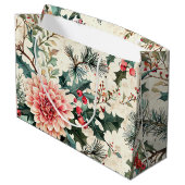 Rustieke vogel en poinsettia kerstpatroon (11) groot cadeauzakje (Achterkant Gekanteld)