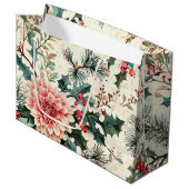 Rustieke vogel en poinsettia kerstpatroon (11) groot cadeauzakje (Voorkant Gekanteld)