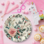 Rustieke vogel en poinsettia kerstpatroon (11) papieren bordje (Feest)