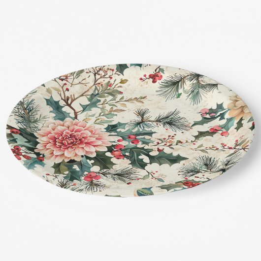 Rustieke vogel en poinsettia kerstpatroon (11) papieren bordje (Gekanteld)