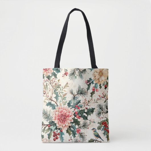 Rustieke vogel en poinsettia kerstpatroon (11) tote bag (Voorkant)