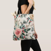 Rustieke vogel en poinsettia kerstpatroon (11) tote bag (Dichtbij)