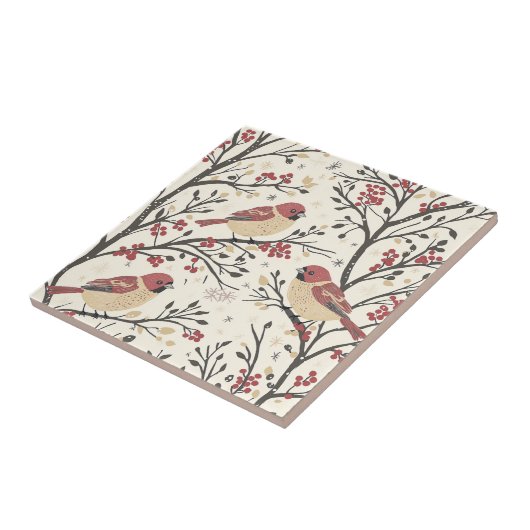 Rustieke vogel en poinsettia kerstpatroon (1) tegeltje (Zijkant)