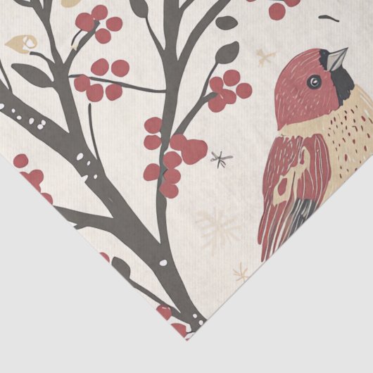 Rustieke vogel en poinsettia kerstpatroon (1) tissuepapier (Detail)