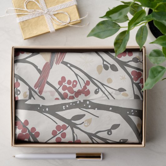 Rustieke vogel en poinsettia kerstpatroon (1) tissuepapier (Geschenk)