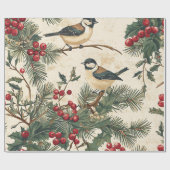 Rustieke vogel en poinsettia kerstpatroon (8) cadeaupapier (Vlak)