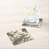 Rustieke vogel en poinsettia kerstpatroon (8) kartonnen onderzetters (Insitu)