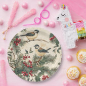 Rustieke vogel en poinsettia kerstpatroon (8) papieren bordje (Feest)