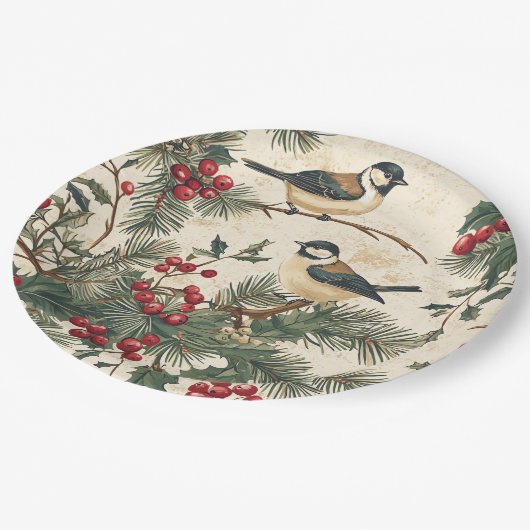 Rustieke vogel en poinsettia kerstpatroon (8) papieren bordje (Gekanteld)