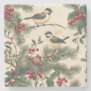 Rustieke vogel en poinsettia kerstpatroon (8) stenen onderzetter