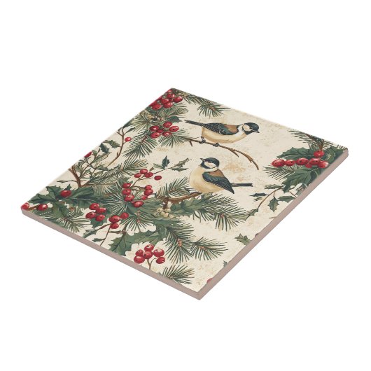 Rustieke vogel en poinsettia kerstpatroon (8) tegeltje (Zijkant)