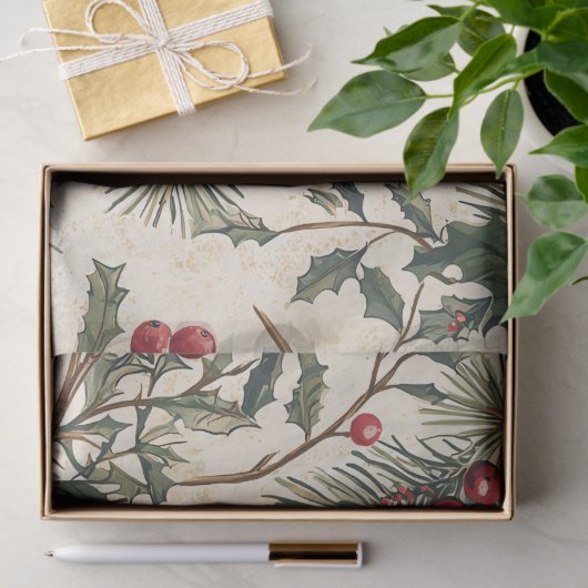 Rustieke vogel en poinsettia kerstpatroon (8) tissuepapier (Geschenk)