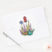 Rustieke Vogelhuis Tuin Waterverf Schets Ronde Sticker (Envelop)