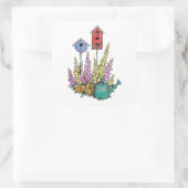 Rustieke Vogelhuis Tuin Waterverf Schets Vierkante Sticker (Tas)