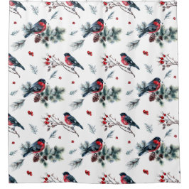 Rustieke Vogels Bessen Pine Kegels en Takken | Douchegordijn