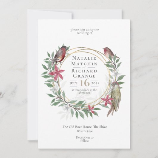 Rustieke vogels botanische  uitnodiging (Voorkant)