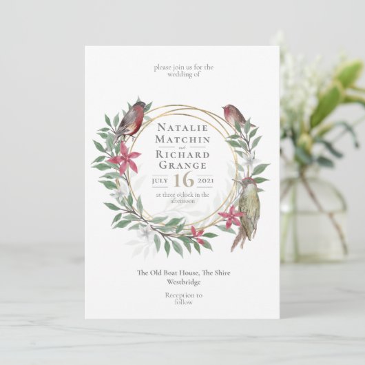 Rustieke vogels botanische  uitnodiging (Staand voorkant)