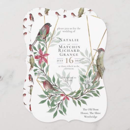 Rustieke vogels botanische  uitnodiging (Voorkant / Achterkant)