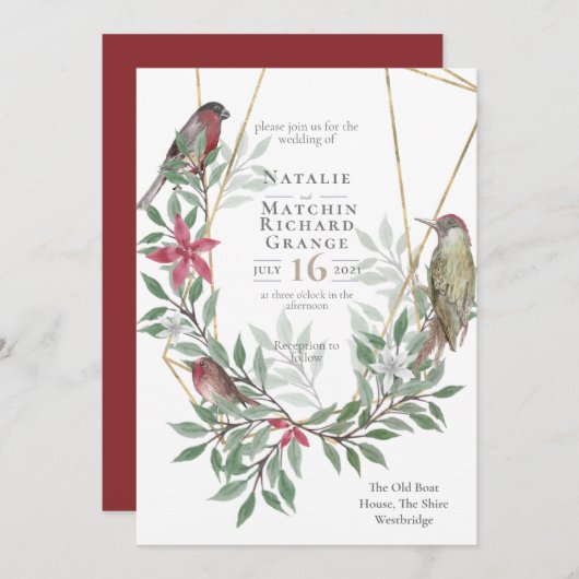 Rustieke vogels botanische  uitnodiging (Voorkant / Achterkant)