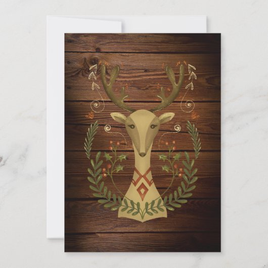 Rustieke volks kunst Kerst Reindeer Uitnodiging (Achterkant)