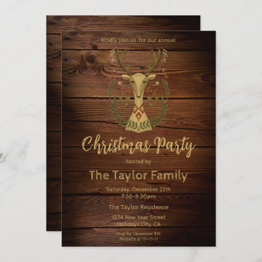 Rustieke volks kunst Kerst Reindeer Uitnodiging (Voorkant / Achterkant)