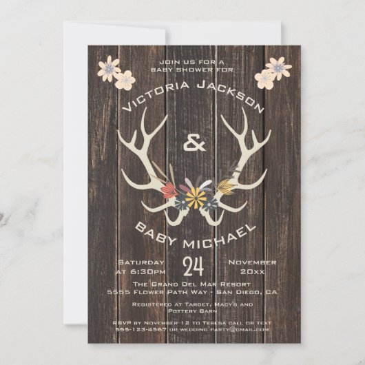 Rustieke volkskunst hertengewei Baby shower Kaart (Voorkant)