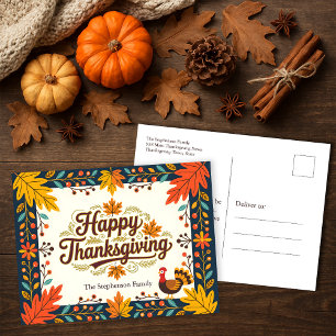 Rustieke Volkskunst Kalkoen Gelukkig Thanksgiving Briefkaart