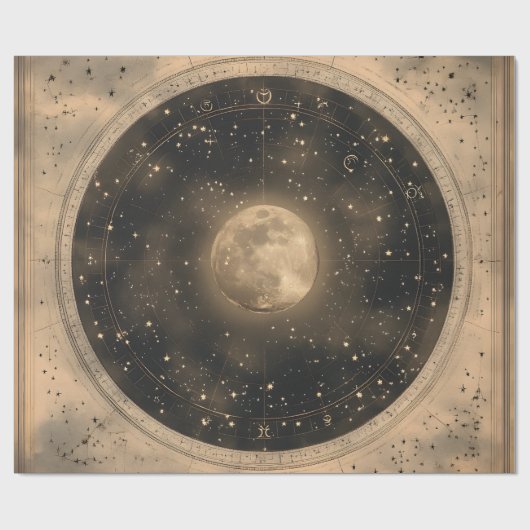 Rustieke  Volle Maan Celestial Design Cadeaupapier (Vlak)