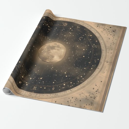 Rustieke  Volle Maan Celestial Design Cadeaupapier (Uitgerold)