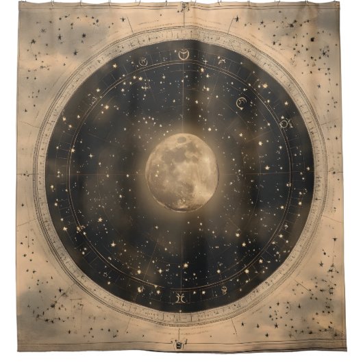 Rustieke  Volle Maan Celestial Design Douchegordijn (Voorkant)