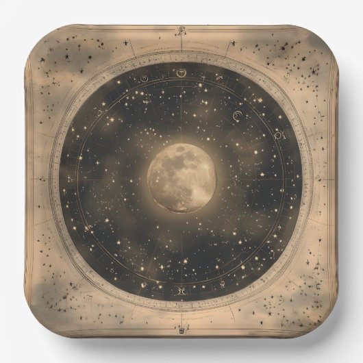 Rustieke  Volle Maan Celestial Design Papieren Bordje (Voorkant)