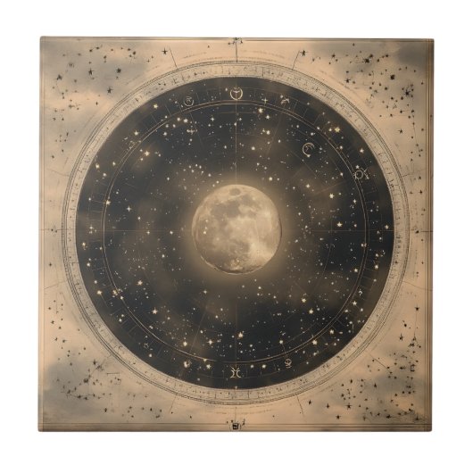 Rustieke  Volle Maan Celestial Design Tegeltje (Voorkant)