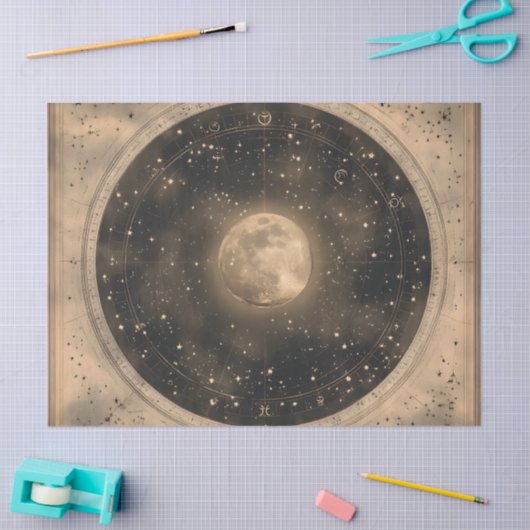 Rustieke Volle Maan Celestial Design Tissuepapier (Craft)