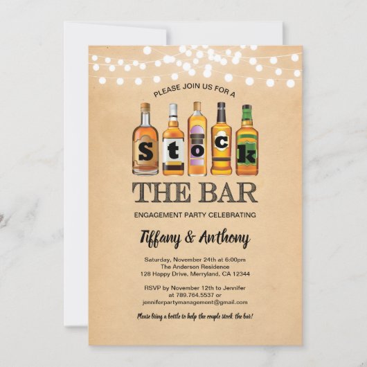 Rustieke voorraad de bar verlovingsfeest retro kaart (Voorkant)