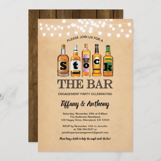 Rustieke voorraad de bar verlovingsfeest retro kaart (Voorkant / Achterkant)