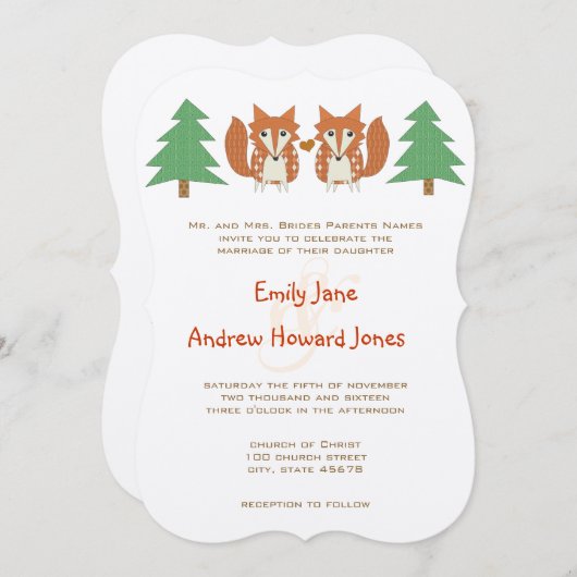 Rustieke vos en dennenboom bruiloft uitnodiging (Voorkant / Achterkant)