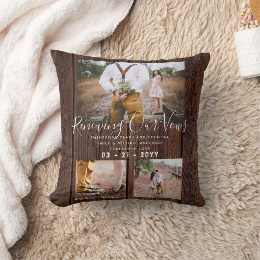 Rustieke Vow Vernieuwing Jubileum Fotocollage Kussen (Deken)