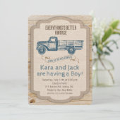 Rustieke vrachtwagen jongen babyshower uitnodiging (Staand voorkant)