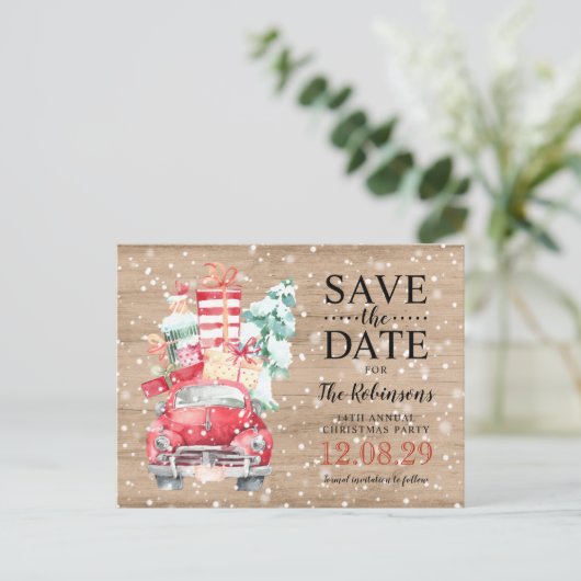 Rustieke  Vrachtwagen Kerst Save the Date Aankondigingskaart (Staand voorkant)