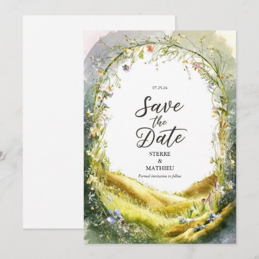 Rustieke vreugdevolle Wildflower bruiloft Save The Date (Voorkant / Achterkant)
