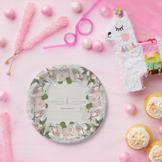 Rustieke Vrijgezellenfeest Blush Roos Krans Bloeme Papieren Bordje (Feest)