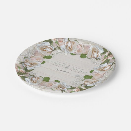 Rustieke Vrijgezellenfeest Blush Roos Krans Bloeme Papieren Bordje (Gekanteld)