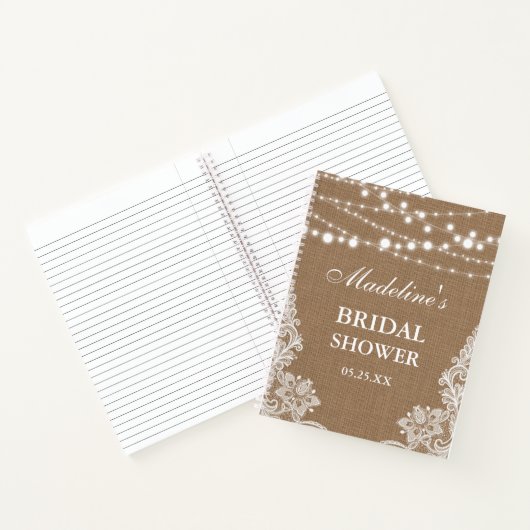 Rustieke Vrijgezellenfeest Burlap Lace Lights Cade Notitieboek (Binnen)
