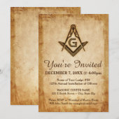 Rustieke vrijmetselaarsuitnodigingen | perkament v kaart (Voorkant / Achterkant)