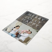 Rustieke vrolijke houten familie foto Kerstmis Folie Feestdagenkaart (Gedraaid)